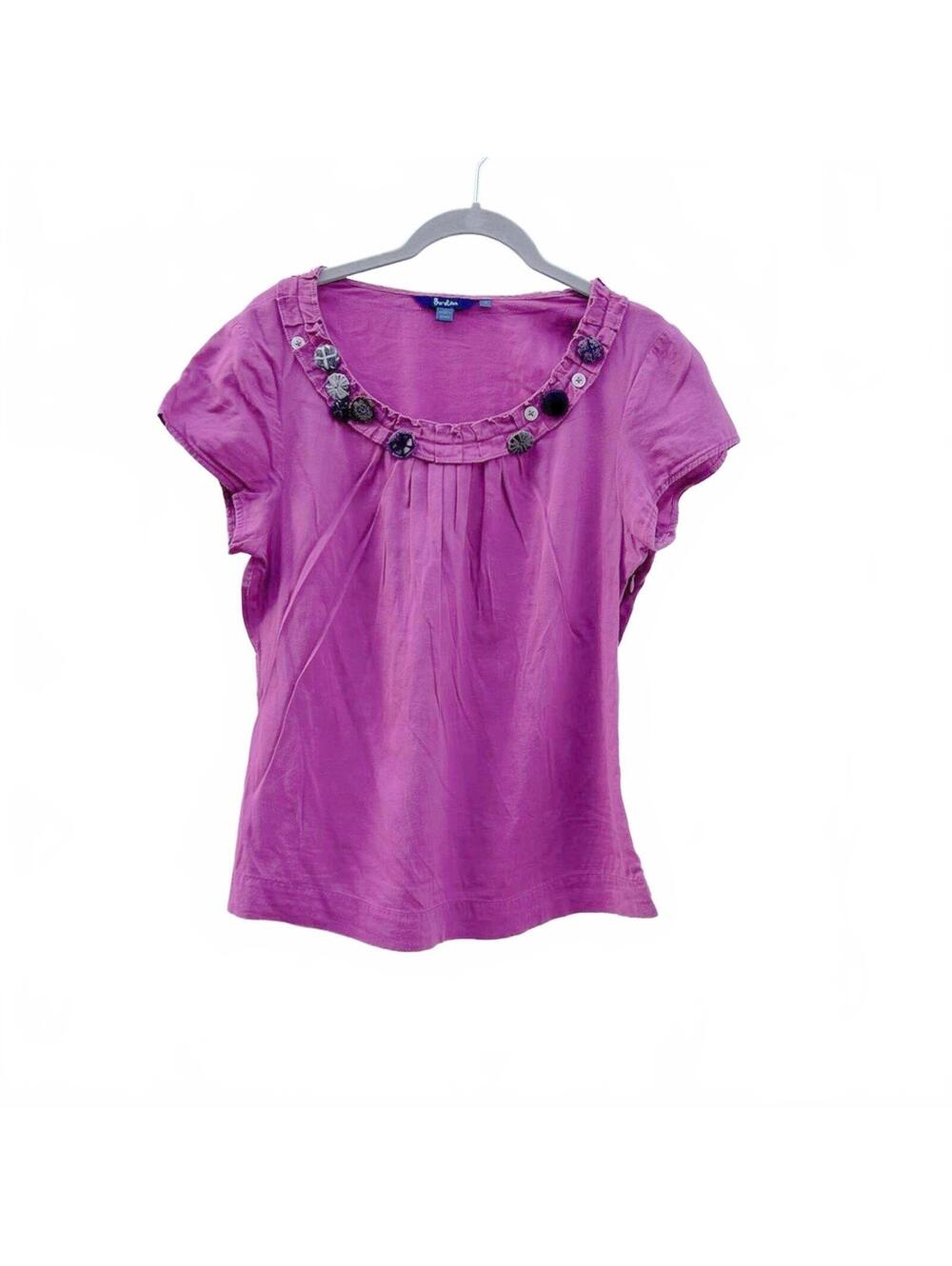 Boden Raspberry Button & Gathered Yoke Short Sleeve Top ~ Size 12